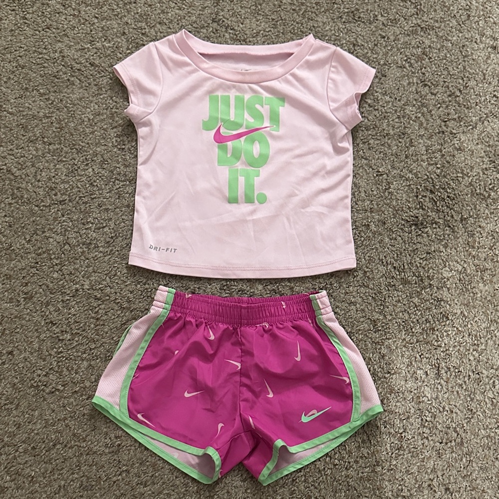 Nike Pink and Green Kids Sports Outfit